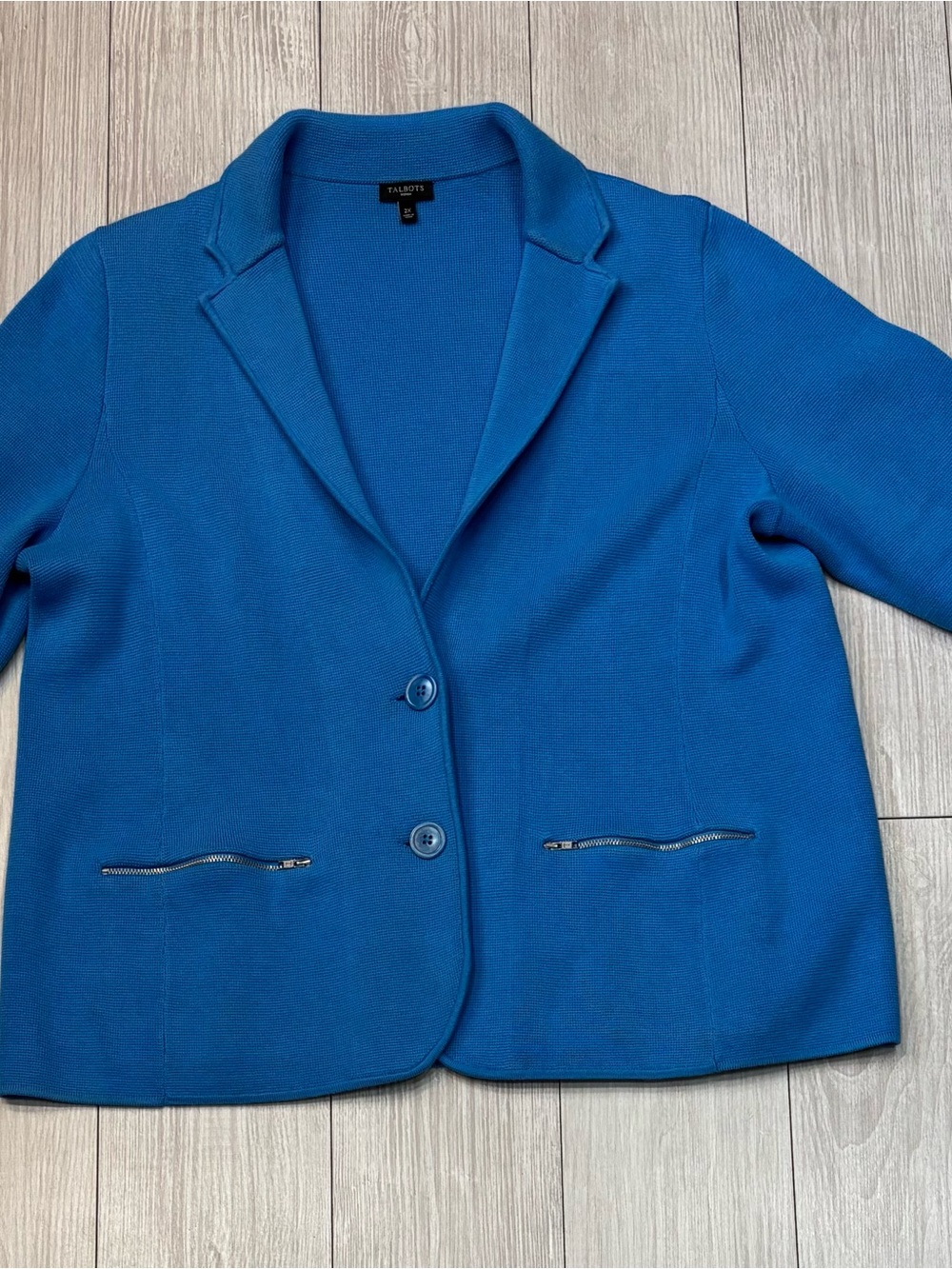 Talbots Royal Blue Knit Blazer with Zip-Pocket Detail 2X